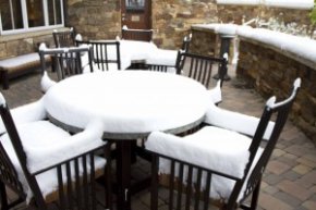 Patio table with snow in Breck