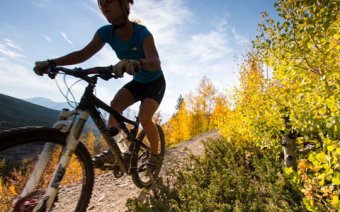 Riding one of the main mountain biking trails in the area.